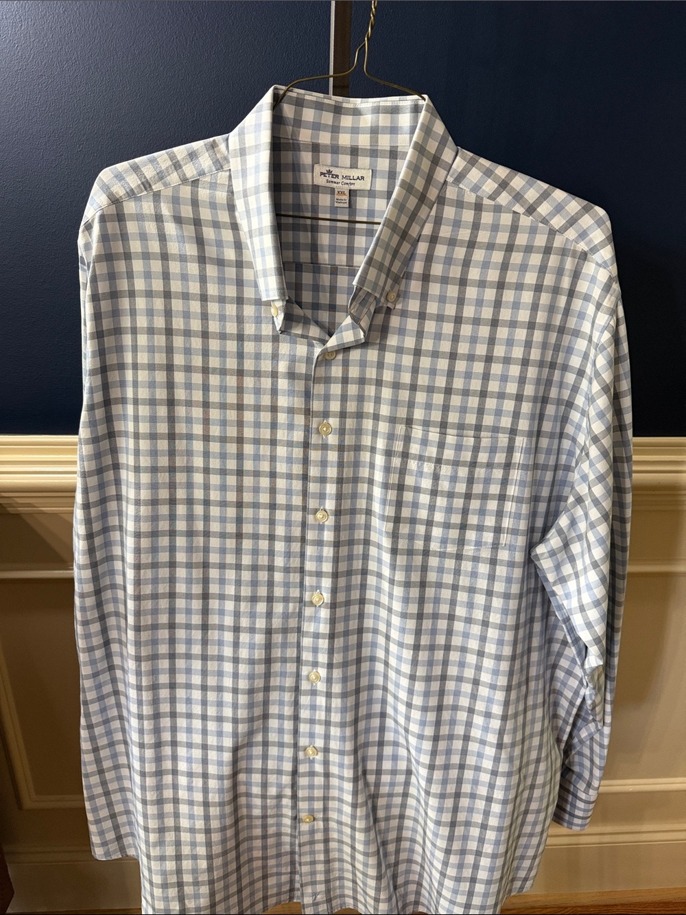 Peter Millar Blue and White Check Button-Down Dress Shirt XXL